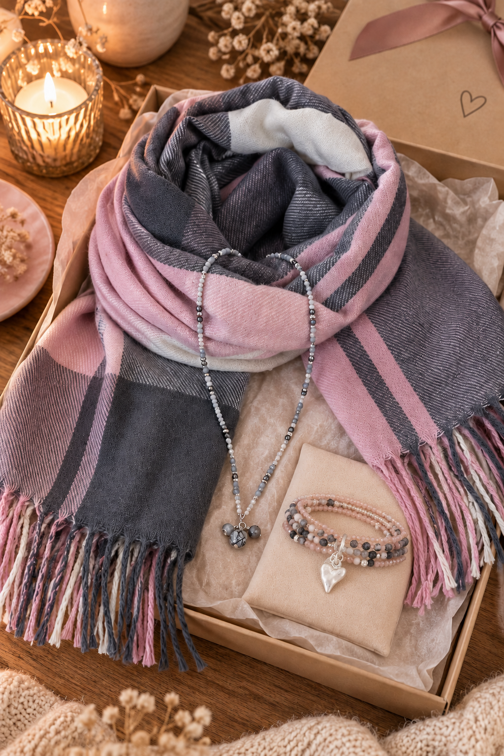 Geschenkset mit echtem Picasso Jaspis – Schal, Halskette &amp; Armband