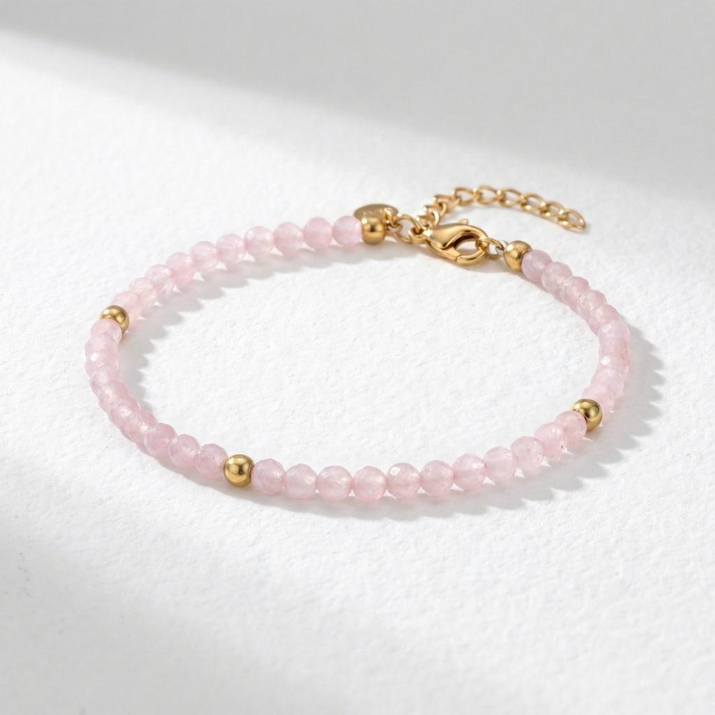 Alizea Rosenquarz Armband Edelstahl vergoldet
