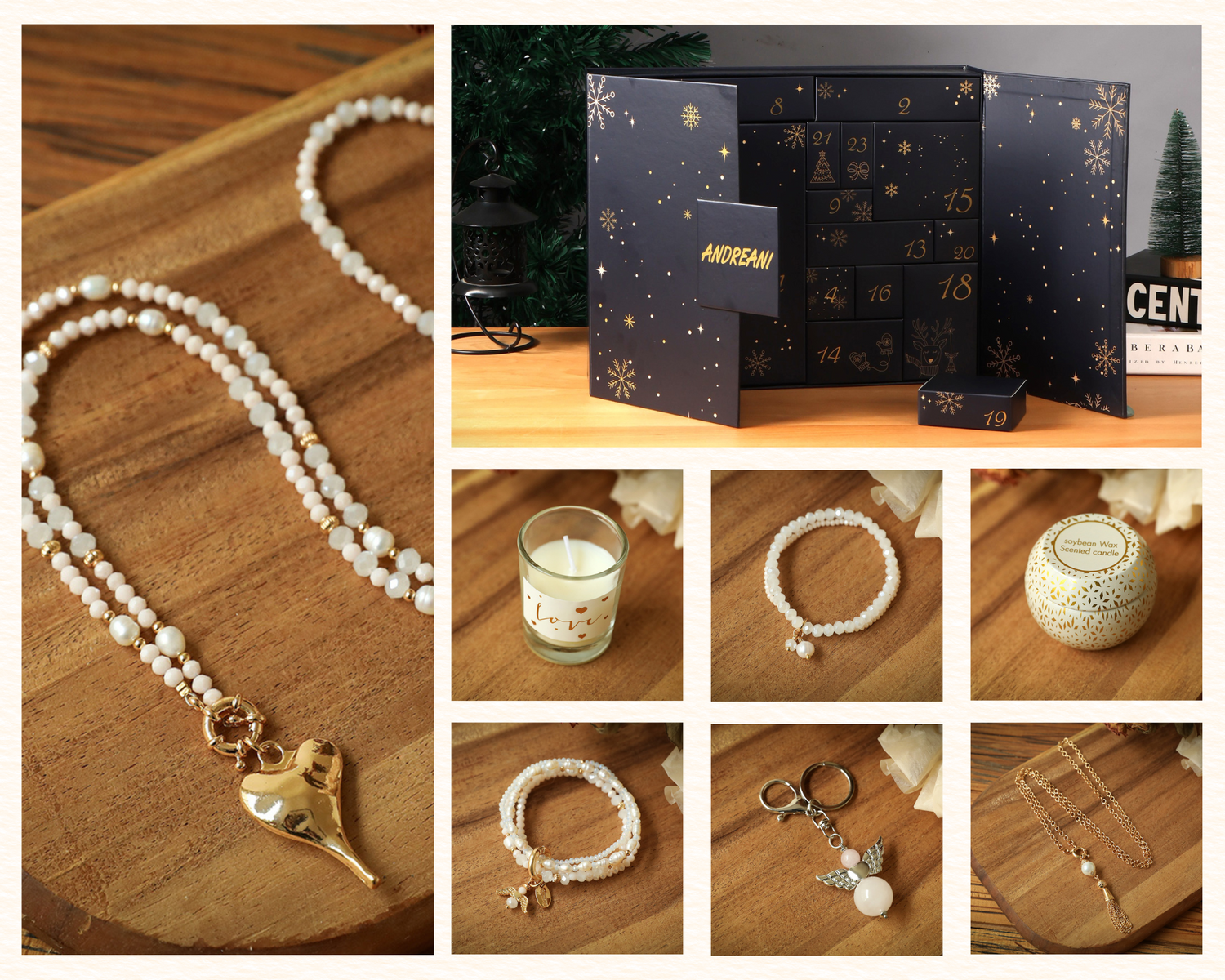 SCHMUCK Adventskalender mit hochwertigen echten Perlen (goldfarbig).