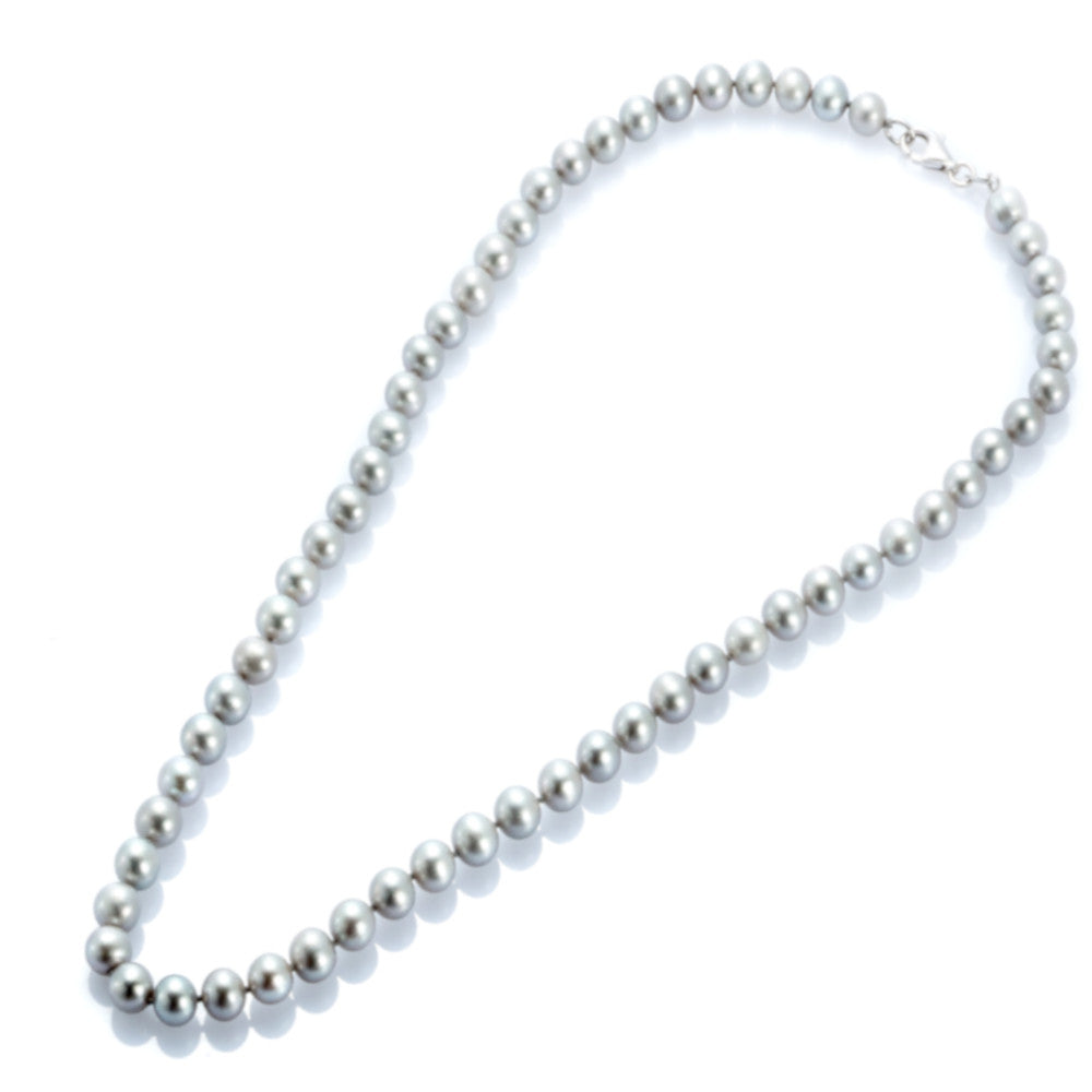 Perlenkette geknüpft mit echter Süsswasserperlen, Karbinierverschluss Silber 925  ca. 6.5-7.00 mm hellgrau