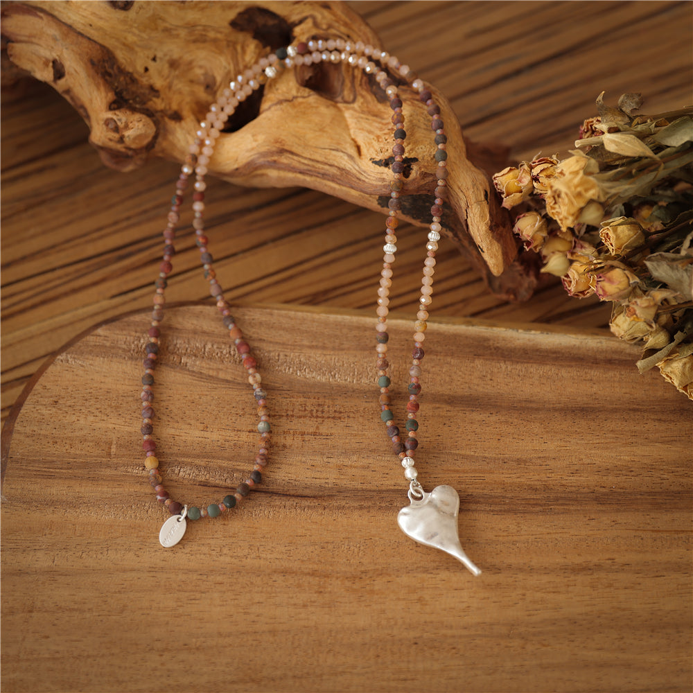 Halskette mit echtem grauem braunem Jaspis Andreani – Handgemachter Schmuck