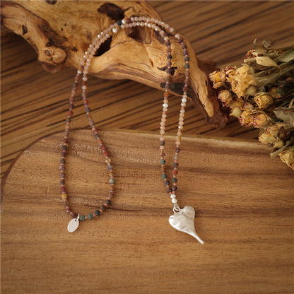 Halskette mit echtem grauem braunem Jaspis Andreani – Handgemachter Schmuck