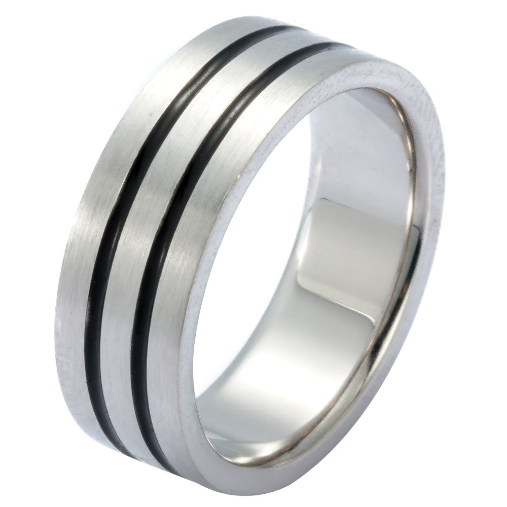 Ring Silber 925 und 2 schwarzen Streifen Andreani – Handgemachter Schmuck